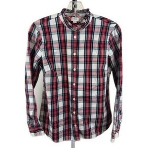J.Crew Blouse Women's Size‎ Small Plaid Ruffled Neck Button Down Shirt Top